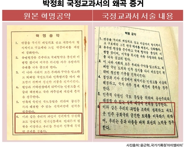 박정희 국정교과서에 나온 혁명공약의 왜곡
