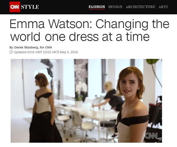  엠마 왓슨의 '플라스틱 재활용 드레스' CNN 인터뷰 기사 갈무리.