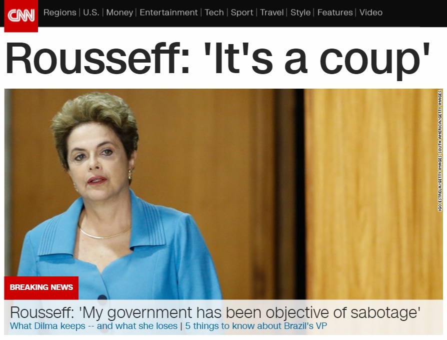 지우마 호세프 브라질 대통령 탄핵 심판 개시를 보도하는 CNN 뉴스 갈무리.