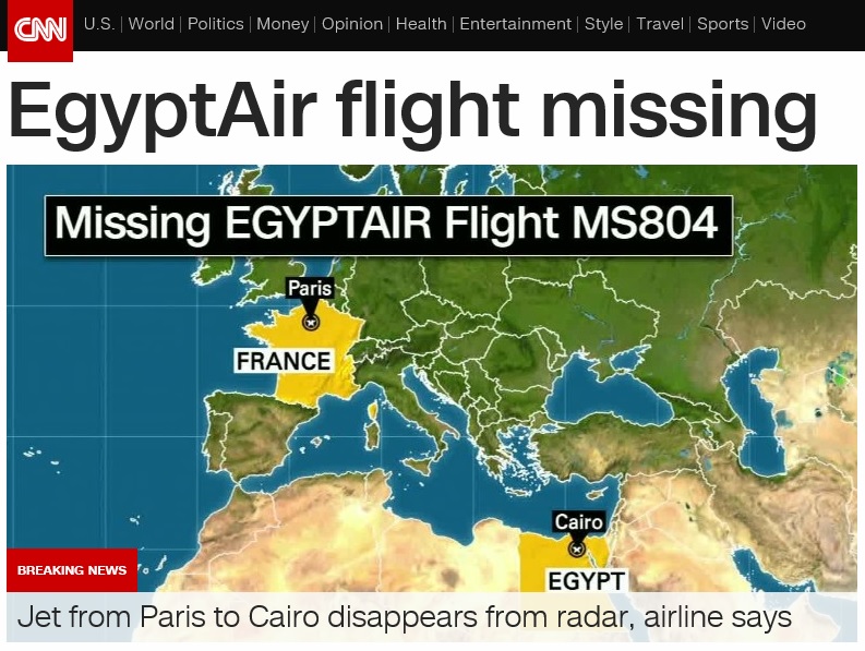 이집트항공 여객기 실종을 보도하는 CNN 뉴스 갈무리.