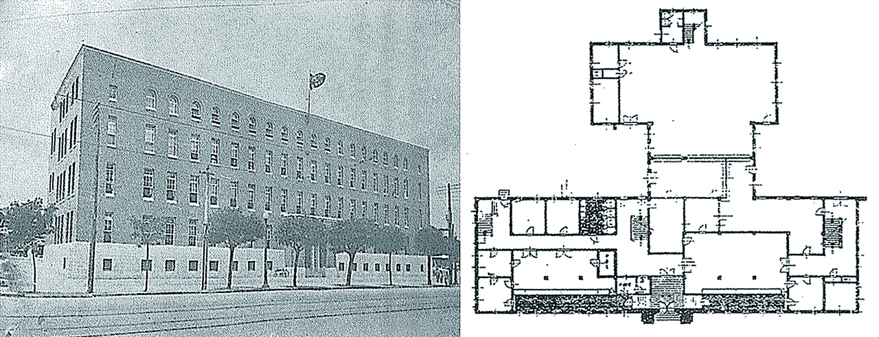 박동진이 설계한 조선일보사옥(1935) 사진과 1층 도면