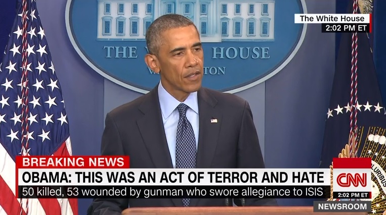 버락 오바마 미국 대통령의 긴급 성명을 보도하는 CNN 뉴스 갈무리.