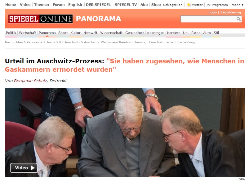 나치 친위대 한닝의 판결을 다룬 독일 주간지 <슈피겔> 기사 갈무리