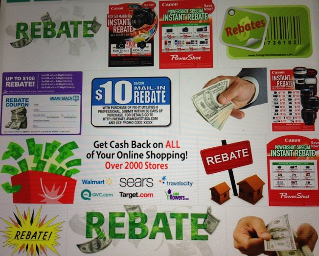 구매를 촉진하기 위해 상인들이 "리베이트"를 제공한다고 선전하는 광고들. 