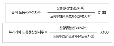  노동생산성은 적은 노동투입량으로 많은 산출량을 내거나 노동투입량이 그대로인데 많은 산출량을 낼 때 높다고 본다.