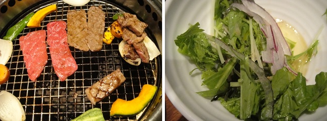            구운 고기와 미즈나 샐러드입니다. 미즈나(水菜, 배추과)는 일본에서 언제나 맛 볼 수 있습니다.