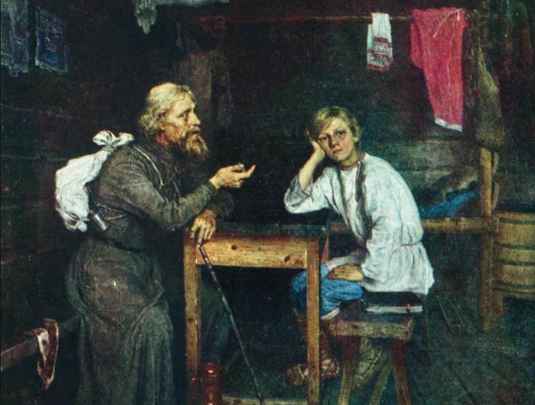 bogdanov-belsky, future monk, 1889, part 수도승(왼쪽)이 말을 건네고 있고, 마주앉은 젊은이(오른쪽)는 그로 인해 진지한 고민에 빠졌다. '구도의 길을 떠날 것인가?' <승려와 원숭이>는 우리에게 불교의 메시지로 말을 걸어 독자를 생각에 잠기게 한다.