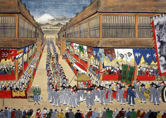 1748년 일본을 방문한 조선통신사 일행의 행렬도를 그린 그림이다. 부산문화재단 발간 <평화의 사절단 조선통신사>에 수록되어 있는 사진을 재촬영한 것이다. 