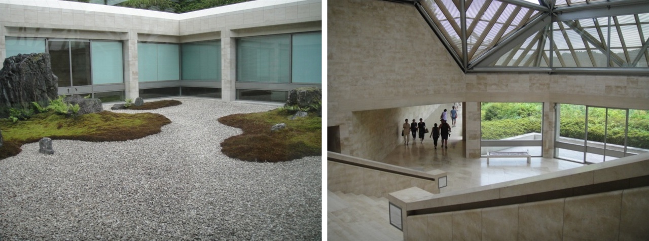           사진 왼쪽은 흰색 돌로 꾸며놓은 일본 정원입니다. 사진 오른쪽은 미술관 안 복도입니다.