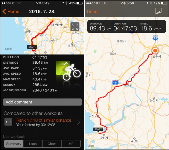  군산 - 공주간 89.4km 라이딩 기록