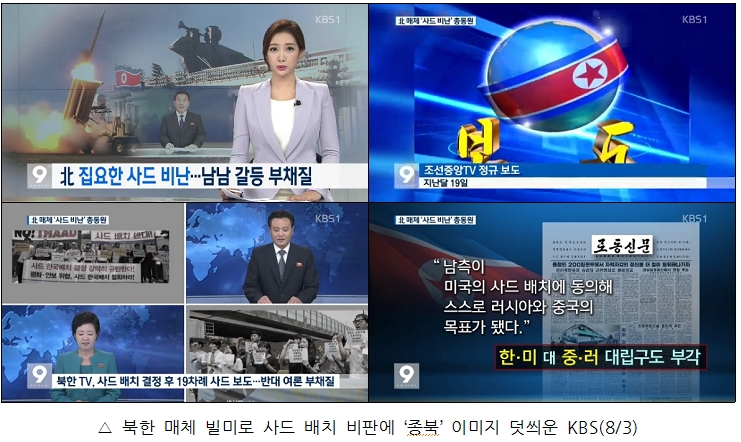 북한 매체 빌미로 사드 배치 비판에 '종북' 이미지 덧씌운 KBS(8/3)