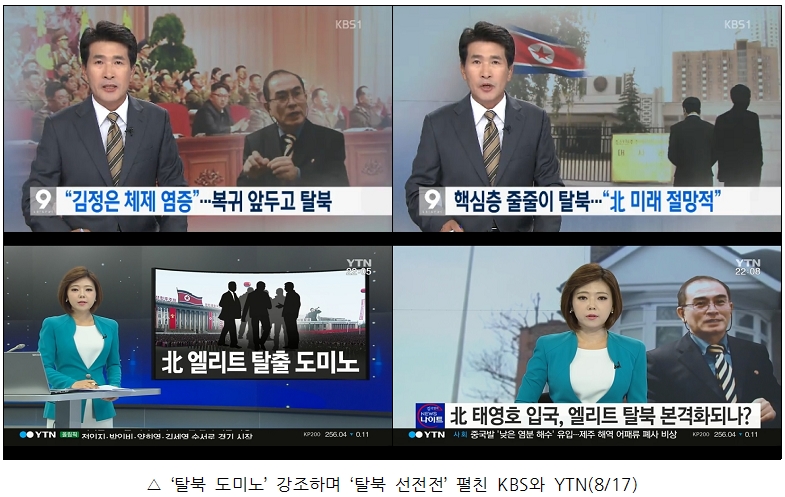 '탈북 도미노' 강조하며 탈북 선전전 펼친 KBS와 YTN(8/17)