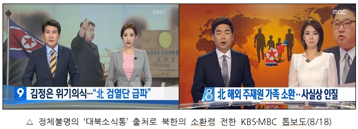 정체불명의 '대북소식통' 출처로 북한의 소환령 전한 KBS, MBC 톱보도(8/18)