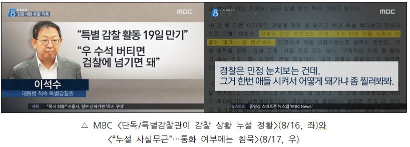 MBC의 '이석수 특별감찰관 감찰 유출 의혹' 보도(8/16, 17)