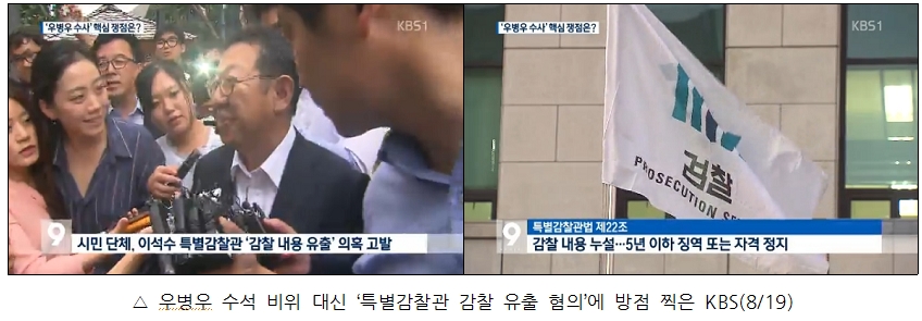 우병우 수석 비위 대신 특별감찰관 감찰 유출 혐의에 방점 찍은 KBS(8/19)