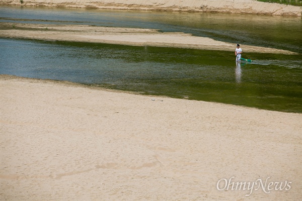  27일 오후 경북 예천 내성천 일대 비교적 녹조가 적고 강물이 모래들 사이로 흐르고 있다. 