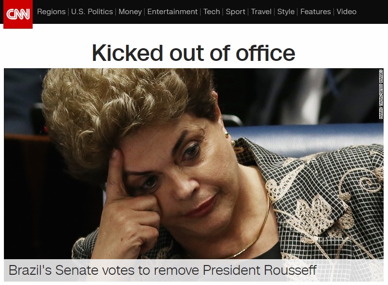 지우마 호세프 브라질 대통령의 탄핵 확정을 보도하는 CNN 뉴스 갈무리.