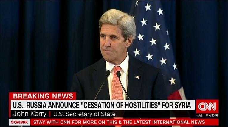 존 케리 미국 국무장관의 시리아 임시 휴전 발표를 보도하는 CNN 뉴스 갈무리.