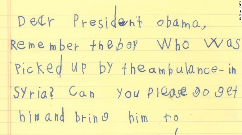 백악관 페이스북이 공개한 6세 소년 알렉스가 버락 오바마 대통령에게 보낸 손편지 사진.