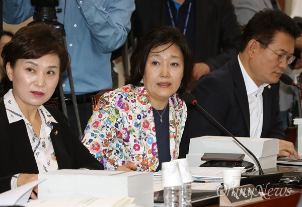 박영선 더불어민주당 의원이 7일 국회에서 열린 기획재정위의 국세청에 대한 국정감사에서 미르·K스포츠재단 관련 자료제출을 요구하고 있다. 