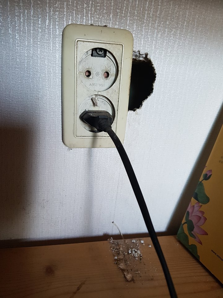  집 안에 들어온 생쥐가 벽에 구멍을 내고 밖으로 도망갔다.