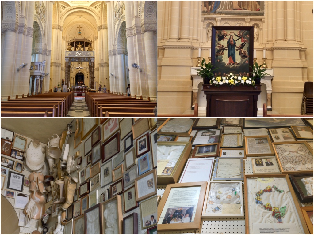  제대에 모셔진 성모 마리아 그림과 한쪽 벽에 전시된 수많은 사연들
