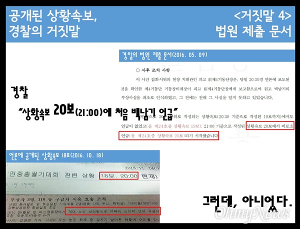 공개된 상황속보, 경찰의 거짓말.