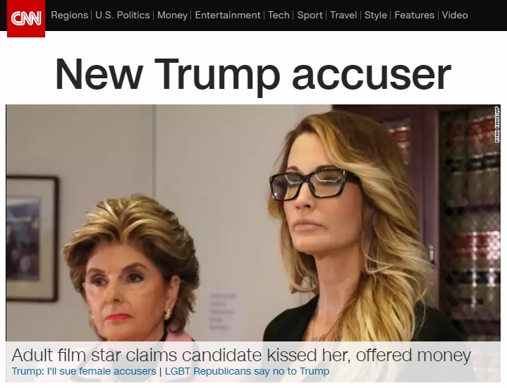 제시카 드레이크의 도널드 트럼프 성추행 주장을 보도하는 CNN 뉴스 갈무리.