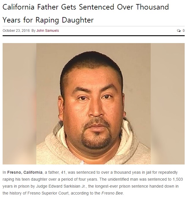 친딸을 4년간 성폭행한 아버지에게 징역 1503년 형을 내린 재판을 보도하는 CBS 뉴스 갈무리.