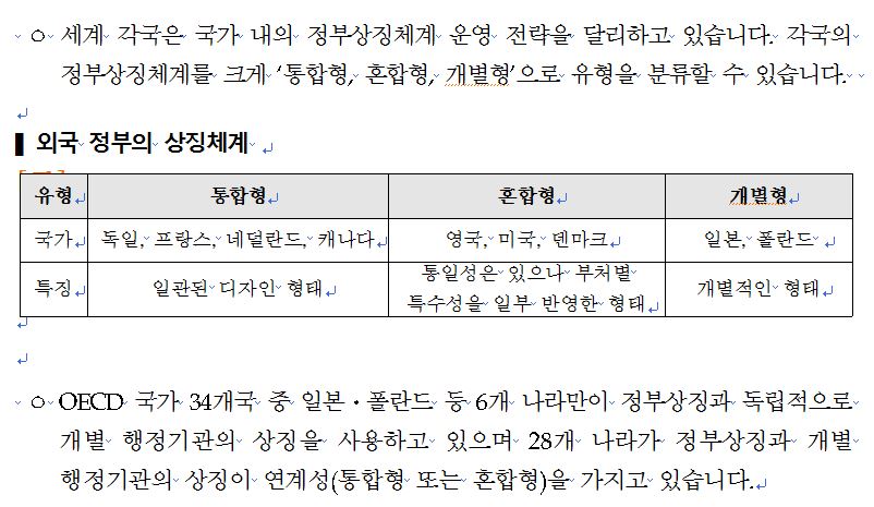 문체부가 내놓은 정부상징체계 관련 보도자료. 