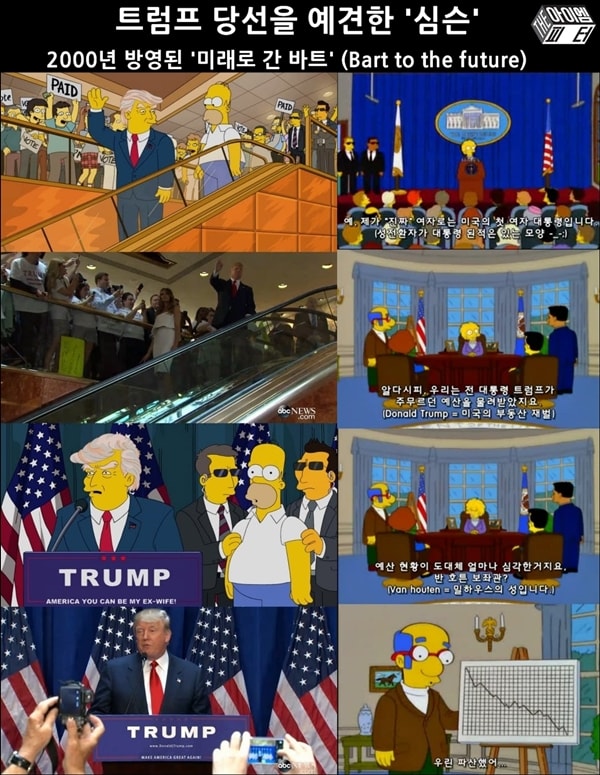 트럼프가 미국 대통령이 되어 파산에 이르게 한다는 미국 애니메이션 심슨 에피소드 