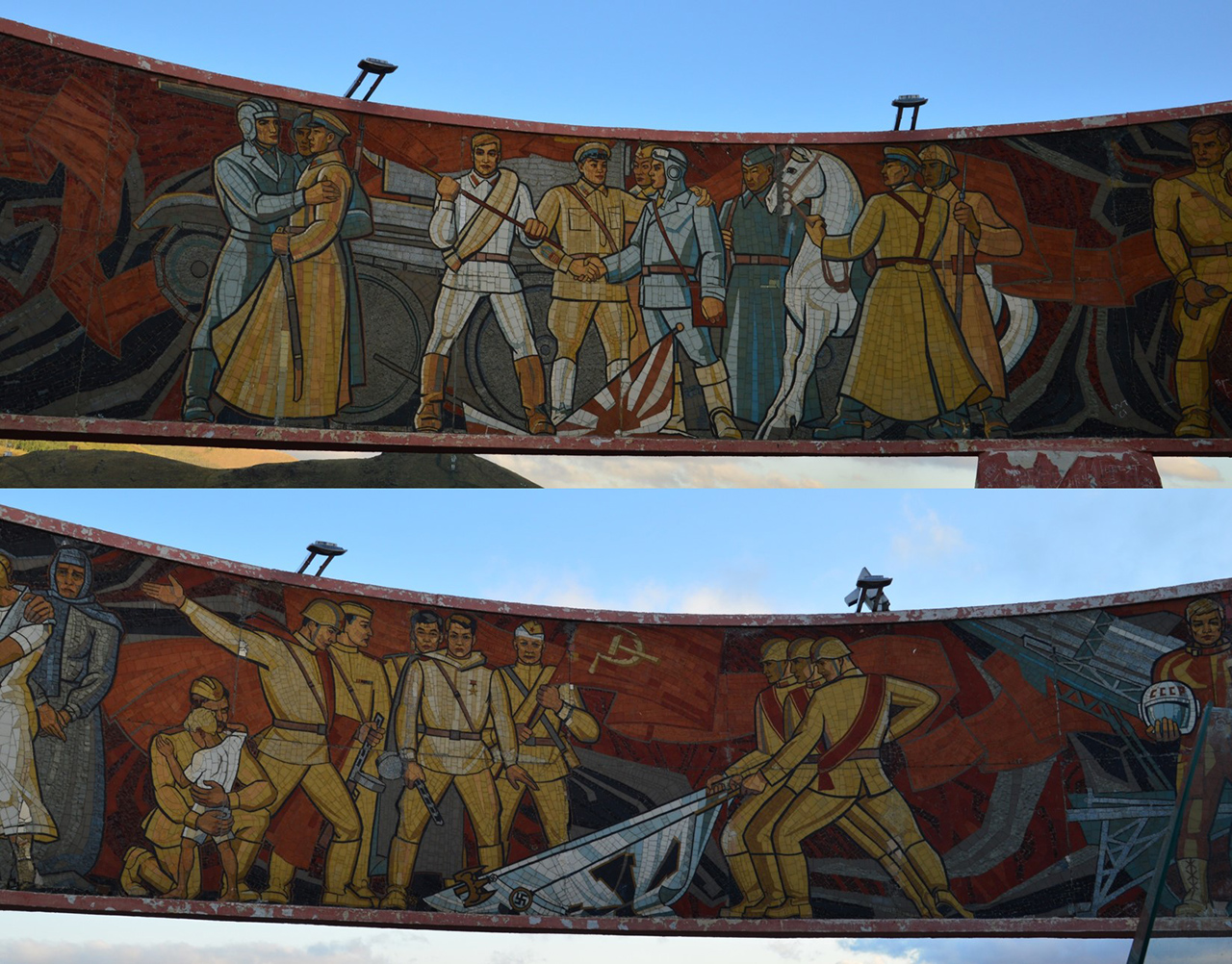 기념탑 벽화. 2차 세계대전에서의 몽골과 소련 연합군의 승리를 과시하고 있다.