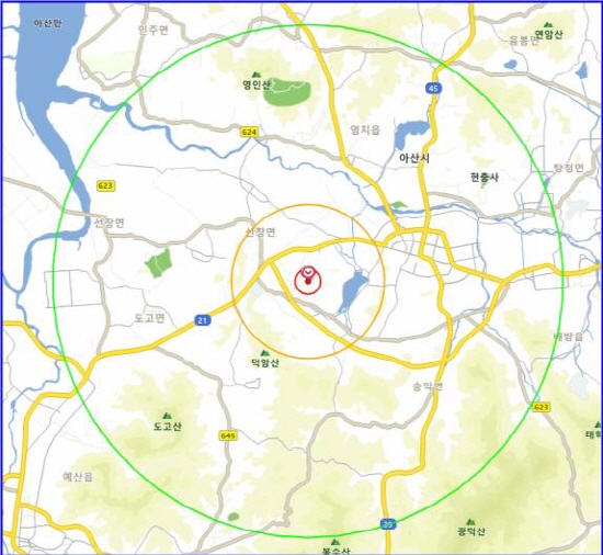  아산시는 현재 해당농장 반경 10㎞ 지역에 보호·예찰 및 방역지역으로 설정하고 가금농가 이동제한조치에 들어갔다. 현재 10㎞ 이내로 설정한 방역지역에는 44농가에서 195만6000수의 가금류가 사육되고 있다. 