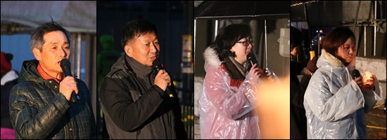 ▲ 자유발언에 나선 시민들. 왼쪽부터 하승원, 김종간, 박남희, 이정하