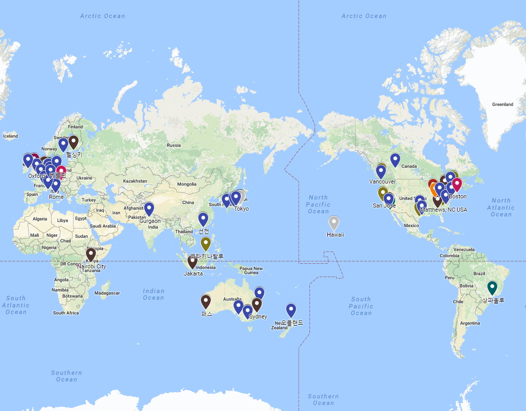 전 세계 '박근혜 퇴진' 집회 현황을 보여주는 구글 맵 (goo.gl/F4fSrP)