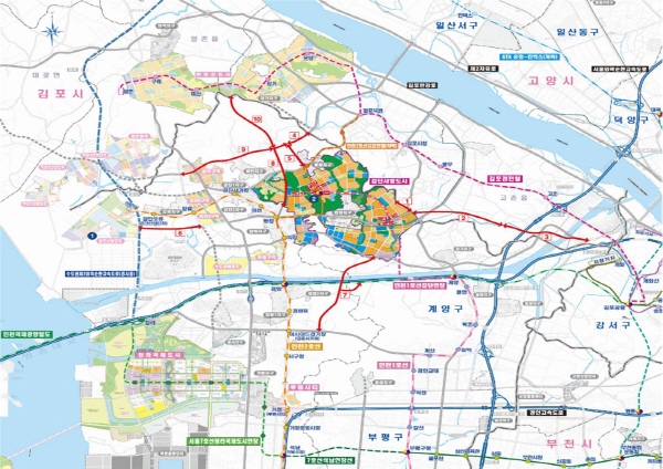검단새빛도시 일대 광역교통망 구축계획 안내 지도. 