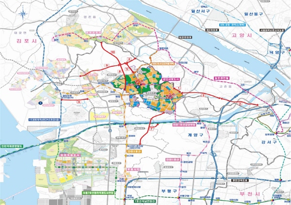 검단새빛도시 검단새빛도시 일대 광역교통망 구축계획 안내 지도. 