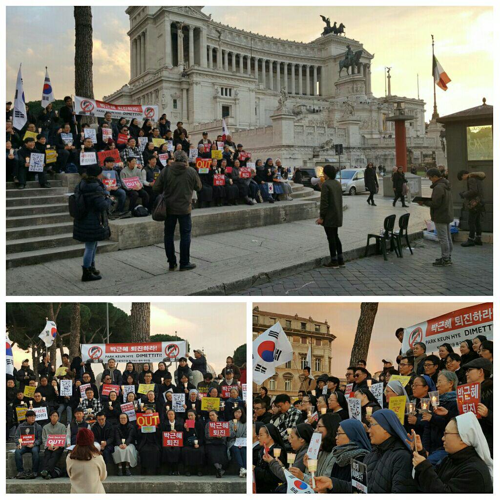 약 80여 명이 참석한 가운데 Piazza della Madonna di Loreto (Piazza Venezia)에서 박근혜 퇴진을 촉구하는 로마 한인들의 3차 촛불집회가 있었다.
