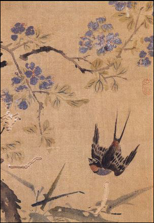 조선시대 화가 심사정이 그린 연비문행(燕飛聞杏)에 있는 살구나무 