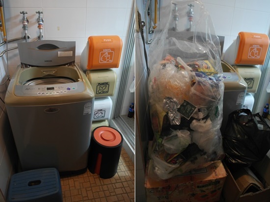 배출제 시행 전(왼쪽)과 후(오른쪽). 사진을 보내온 독자 김모씨는 "밖에 있던 쓰레기장을 집안으로 들여온 것 같다"며 하소연했다. 