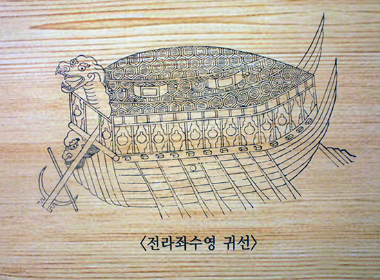 1795년에 간행된 <이충무공전서>에 수록되어 있는 전라좌수영 귀선(현충사 내 충무공이순신기념관 게시 그림)