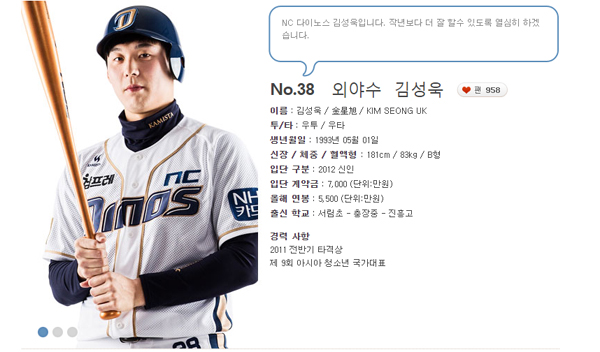  강한 어깨와 펀치력을 갖춘 김성욱은 김경문 감독이 선호하는 유형의 선수다.