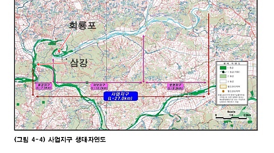  생태자연도 1등급지. 초록색으로 된 구간이 모두 생태자연도 1등급지에 해당하는 구간이다. 문제의 달봉교가 놓이는 구간 역시 생태자연도 1등급지임을 알 수 있다