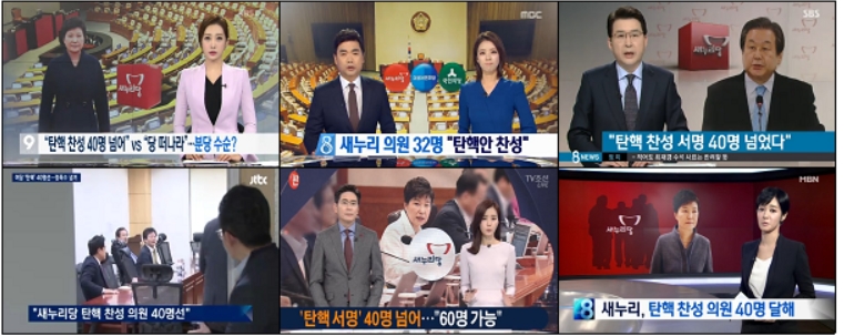 새누리당 탄핵 찬성 인원 40명으로 명시한 방송사들과 홀로 32명 명시한 MBC(11/24)
