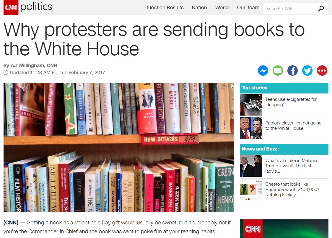 '백악관에 책 보내기' 운동을 소개하는 CNN 뉴스 갈무리.