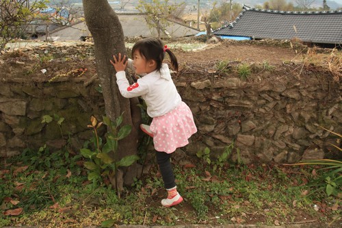 혼잣힘으로 아직 나무를 못 타던 큰아이. 2012년