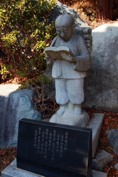 산청 심적사에는 일본 에도시대 지게를 지고 다니며 공부를 해서 성공했다는 ‘니노미야 손토쿠(二宮尊德)’를 닮은 동상이 있다. 특유의 근면성으로 36세에 지방 관리가 되어 일본 각지의 황무지 개척과 농촌 재건에 성공했다. 친 일본 대부분 소학교(초등학교)에 그의 동상이 세워져 있다. 정한론의 토대를 제공한 인물로 알려져 있다. 