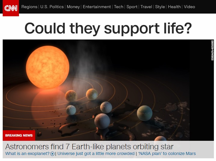 지구와 유사한 행성 발견을 보도하는 CNN 뉴스 갈무리.