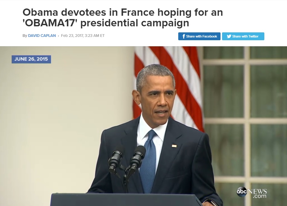 프랑스의 '버락 오바마 대선 출마' 청원 운동을 보도하는 ABC 뉴스 갈무리.
