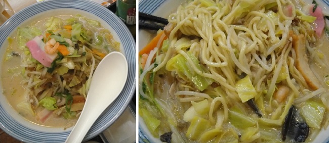           나가사키시에 있는 린거핫 식당에서 맛 본 나가사키짬뽕입니다. 푸성귀가 듬뿍 들어있는 먹거리가 인기라고 합니다. 